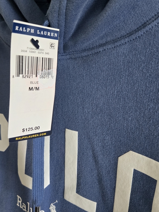 Polo by Ralph Lauren Blue Logo Hoodie Medium Unisex Pullover NWT Front Pocket - Picture 5 of 16